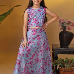 Fashion Dream Girls Grey Floral Choli and Lehenga-picture-30