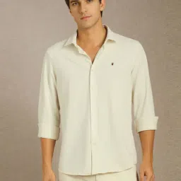 Louis Philippe Beige Slim Fit Texture Shirt-picture-1