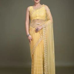 Monjolika Fashion Yellow Embellished Saree With Unstitched Blouse-image-25