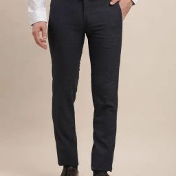 Turtle Navy Blue Ultra Slim Fit Checks Trousers-image-71