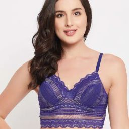 Clovia Blue Lace Work Bralette Bra-image-92