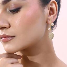 VOJ Gold Plated Leaf Shaped with Pearl Studded Earrings for Women-33