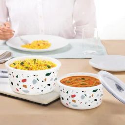 Larah by Borosil Multicolor Opalware Storage Bowls with Lids - Set of 2-34