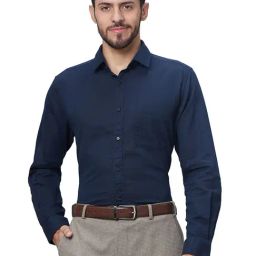 Raymond Blue Cotton Linen Slim Fit Shirt-picture-4