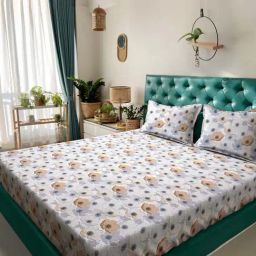 HOSTA HOMES Multicolor Polycotton 280 TC King Size Flat Bed Sheet with 2 Pillow Covers-image-87