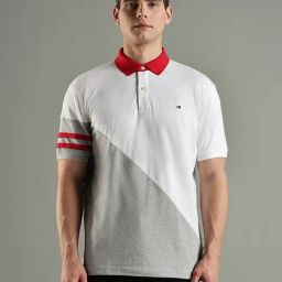 Tommy Hilfiger Grey & White Cotton Regular Fit Colour Block Polo T-Shirt-picture-15