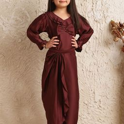 NEUDIS Girls V-Neck Long Sleeves Top With Bow & Skirt-picture-18