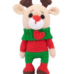 HAPPY THREADS Handmade Crochet Amigurumi Reindeer Soft Toy Multicolour - Height 17.7 cm-23