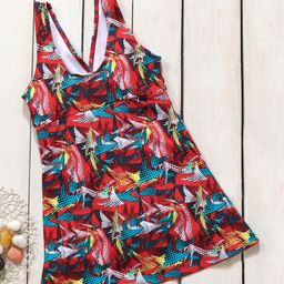 Lobster Sleeveless All Over Print Frock Swim Suit - Red-image-8