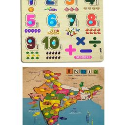 Enorme Big Wooden India Map and Numbers Puzzle with Knobs Educational and Learning Game For Kids Multicolour - 28 Pieces-22