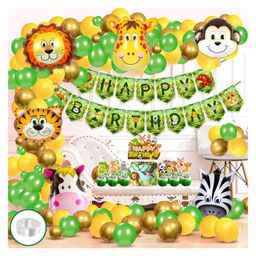 Zyozi Jungle Safari Happy Birthday Decoration Kids Animal Birthday Party Decoration  for Boy Birthday Green Yellow - Pack of 89-image-78