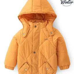 Babyoye Textured Full Sleeves Hooded  Jacket - Yellow-picture-22
