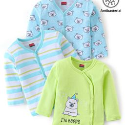 Babyhug 100% Cotton Antibacterial Vest Pack of 3 Striped and Bear Printed - Blue & Green-image-63
