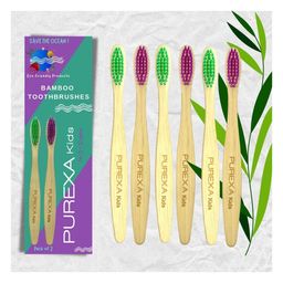 Purexa Kids Bamboo Toothbrush With Super Soft Bristles & Easy Grip Handle - Value Pack Of 6-21