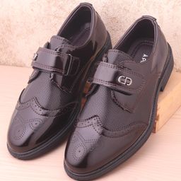 Pine Kids Textured & Appliqued Formal & Party Wear Shoes with Velcro Closure - Coffee Brown-image-79