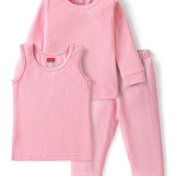 Babyhug Cotton Full Sleeves Thermal Wear Pullover Vest & Pant Set - Pink-image-11