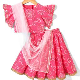 Babyhug Half Sleeves Choli with Bandhani Printed Lehenga  and Dupatta Set - Fuchsia-image-45