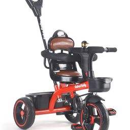 Plug & Play Tricycle With Parental Push Handle & Cushion Seat Guardrail - Red-3