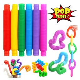 ADKD Pop Tubes Stress Relief Fidget Tubes for Kids and Adult Sensory Fidget Learning Toy Set of 6 Tubes-(Color May Vary)-4