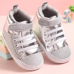 Babyoye Velcro Closure Booties with Wing Design - Silver-picture-42