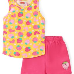 Babyhug 100% Cotton Knit Sleeveless Inner wear Set with Strawberry Print - Multicolour-image-37