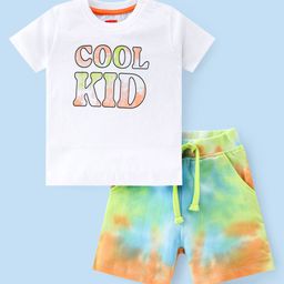 Babyhug Cotton Knit Half Sleeves T-Shirt & Tie Dye Shorts Set With Text Print - Multicolor-picture-25