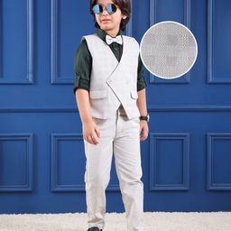 Mark & Mia Full Sleeves Checkered 3 Piece Party Suit with Bow - Light Grey & Dark Green-image-77
