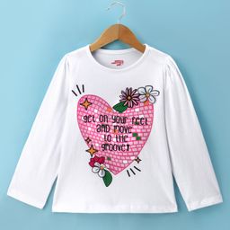 Under Fourteen Only Full Sleeves Heart & Typography Printed Top - Off White-picture-27