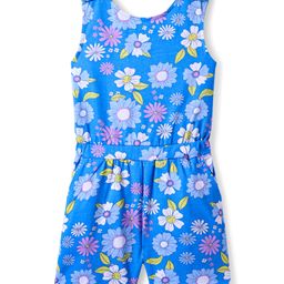 Primo Gino Cotton Knit Sleeveless Jumpsuit With Floral Print - Blue-image-45