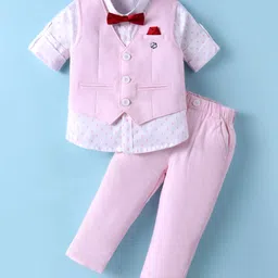 JASH KIDS Cotton Woven Full Sleeves 3 Piece Party Suit with Bow - Pink-picture-28