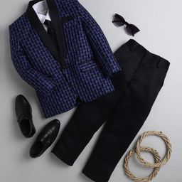 Jeet Ethnics Full Sleeves 4 Piece Abstract Printed Party Suit Set With Tie - Navy Blue-image-47