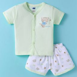 Simply Sinker Knit Half Sleeves Shorts Night Suit with Bear & Bees Print - Light Green-picture-16