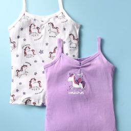 Bodycare Cotton Knit Sleeveless Singlet Slips With Unicorn Print Pack Of 2 - White & Purple-image-83