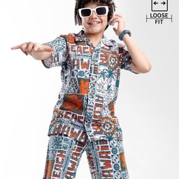 OLLINGTON ST. Cotton Beach Theme Printed Co-Ords Set Of Half Sleeves Shirt & Shorts Set - White-picture-21