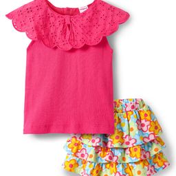 Babyhug Cotton Knit Cap Sleeves Top & Skirt With Floral Print - Dark Pink-image-31