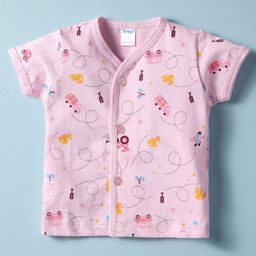 Tango Single Jersey Knit Half Sleeves Front Open Jhabla with Vehicle Print - Pink-image-47