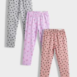 Orange Sugar Cotton Lycra Knit Pack Of 3 Hearts & Tulips Printed Stretchable Leggings - Multi Colour-image-83