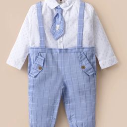 ToffyHouse Interlock Knit Full Sleeves Romper With Floral Print & Tie - Light Blue & White-image-55