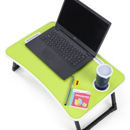 fab n funky Smart Multipurpose Foldable Laptop Table with Cup Holder Solid Colour  - Green image 2