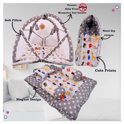 Babytoons New Born Baby Bedding Set Combo of Play Gym Bed with Net Gaddi Set & Carry Bag (Grey, 0-12 Months) image 2