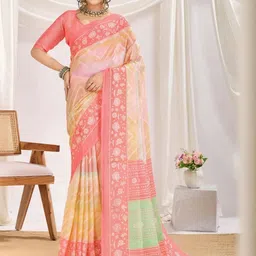 HERE&NOW Printed Brasso Saree With Woven Design Border-picture-12