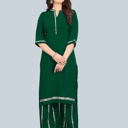 Daeneyrys Women Regular Mirror Work Kurta with Palazzos-picture-2