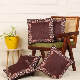 HOSTA HOMES Soft Velvet Quilted Digital Printed Cushion Covers Brown (Pack Of 5) (16x16 Inches)-picture-27