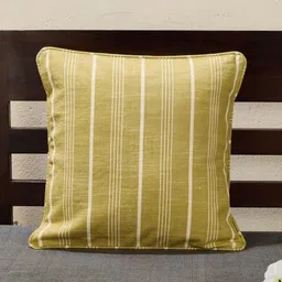 Fabindia Visala Green & White Striped Cotton Square Cushion Cover-picture-35