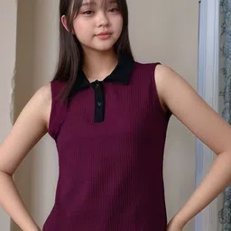 Myshka Ribbed Shirt Collar Top-image-15