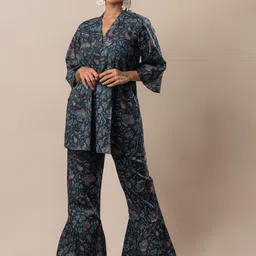 Moda Rapido Printed V-Neck Pure Cotton Tunic With Trouser-image-20