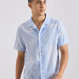 VALEN CLUB Abstract Printed Cuban Collar Cotton Casual Shirt-image-79