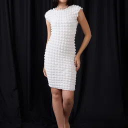 Globus Women Self Design Round Neck Extended Sleeves Mini Bodycon Dress-image-57