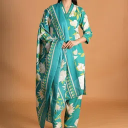 Dreambe Women Floral Printed Regular Pure Cotton Kurta with Trousers & With Dupatta-53