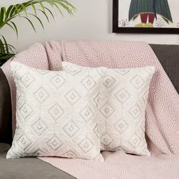TANLOOMS Cream-Coloured Set of 2 Embellished Satin Square Cushion Covers-23